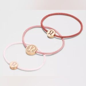Lululemon Logo Hair Ties 3 Pack Blissful Pink/Red, Clay/Rockwood, Gold, New